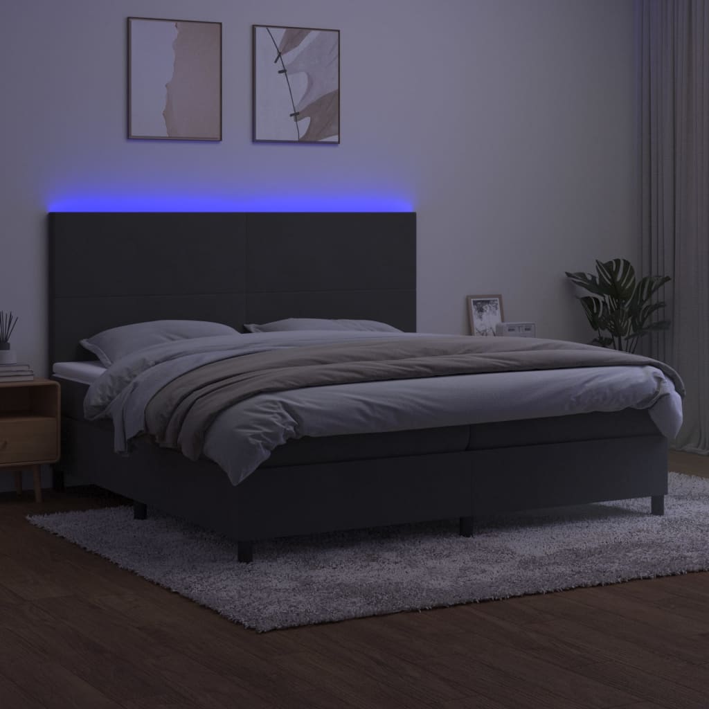 vidaXL Boxspring met matras en LED fluweel donkergrijs 200x200 cm