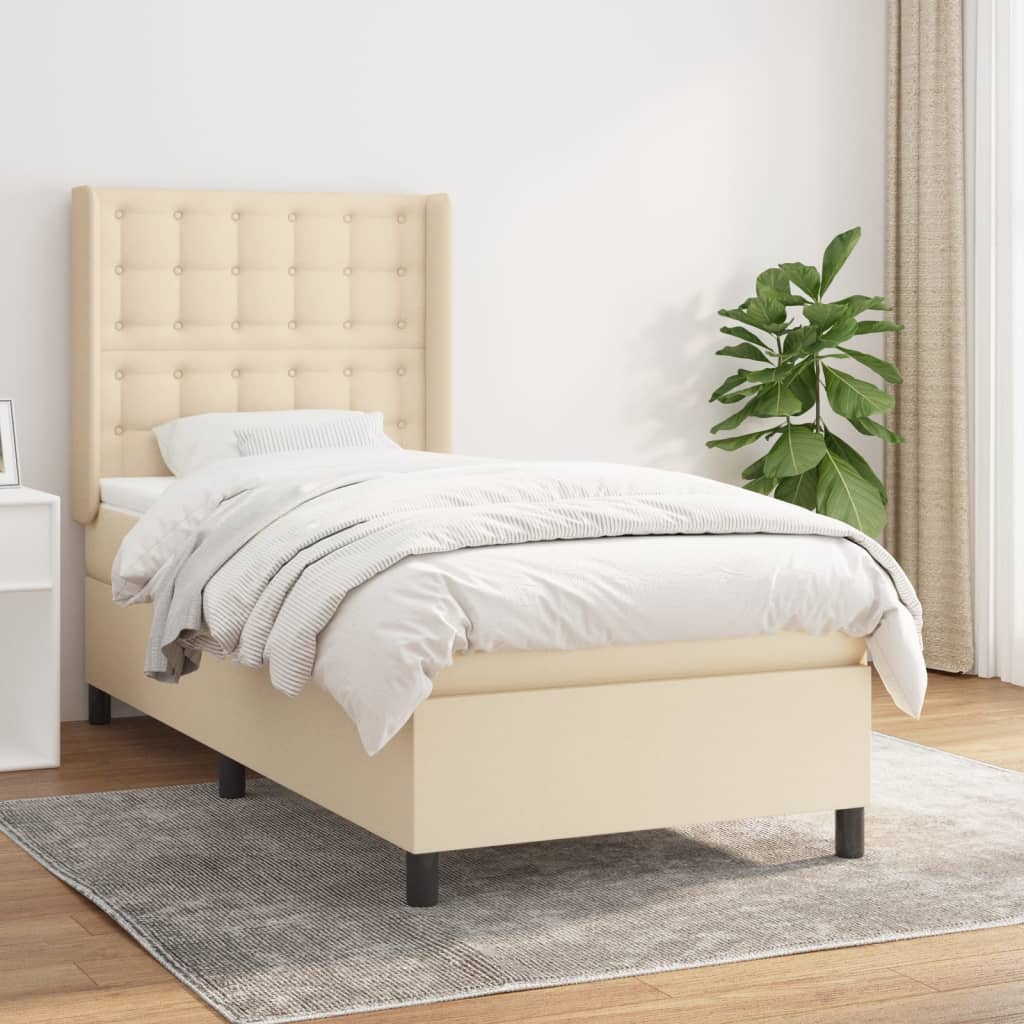 vidaXL Boxspring met matras stof crèmekleurig 90x190 cm