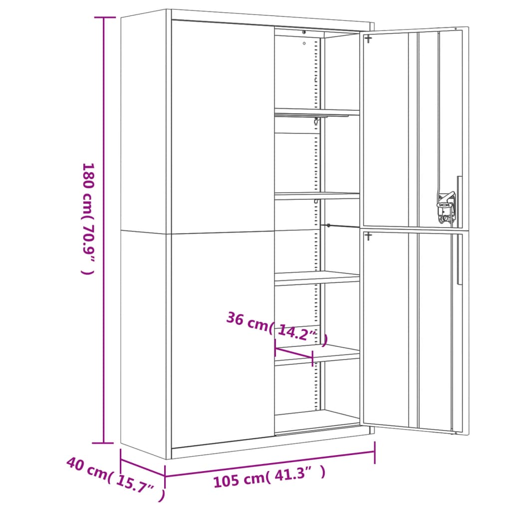 vidaXL Archiefkast 105x40x180 cm staal lichtgrijs