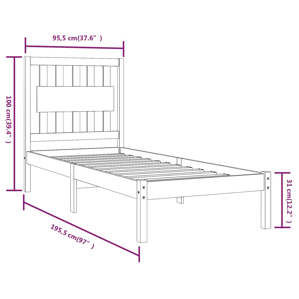 vidaXL Bedframe massief grenenhout zwart 90x190 cm