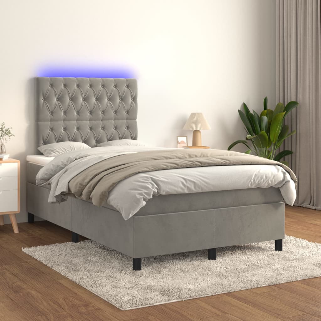 vidaXL Boxspring met matras en LED fluweel lichtgrijs 120x200 cm