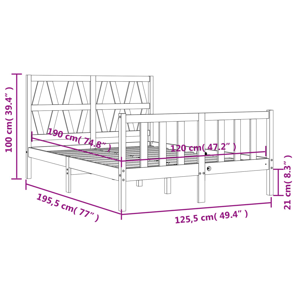 vidaXL Bedframe met hoofdbord massief hout