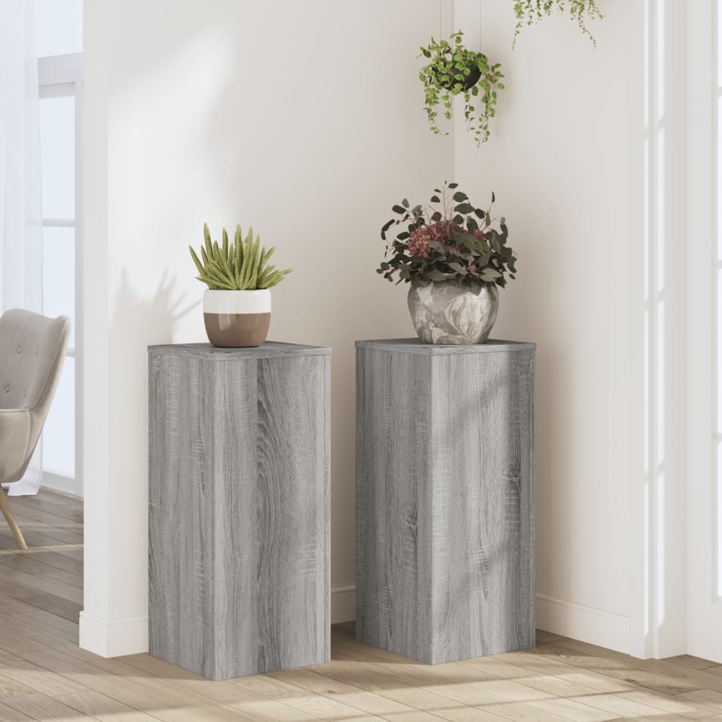 vidaXL Plantenstandaards 2 st 30x30x70 cm bewerkt hout grijs sonoma