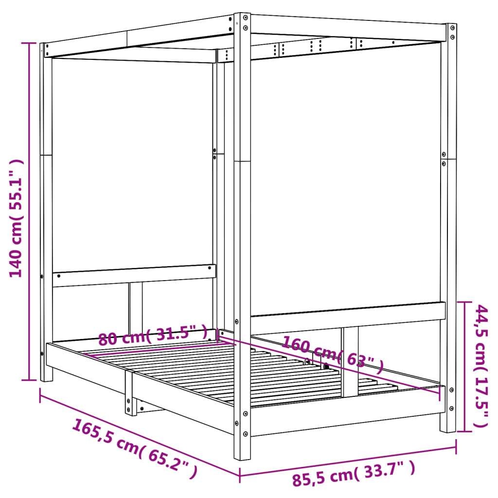 vidaXL Kinderbedframe 80x160 cm massief grenenhout zwart