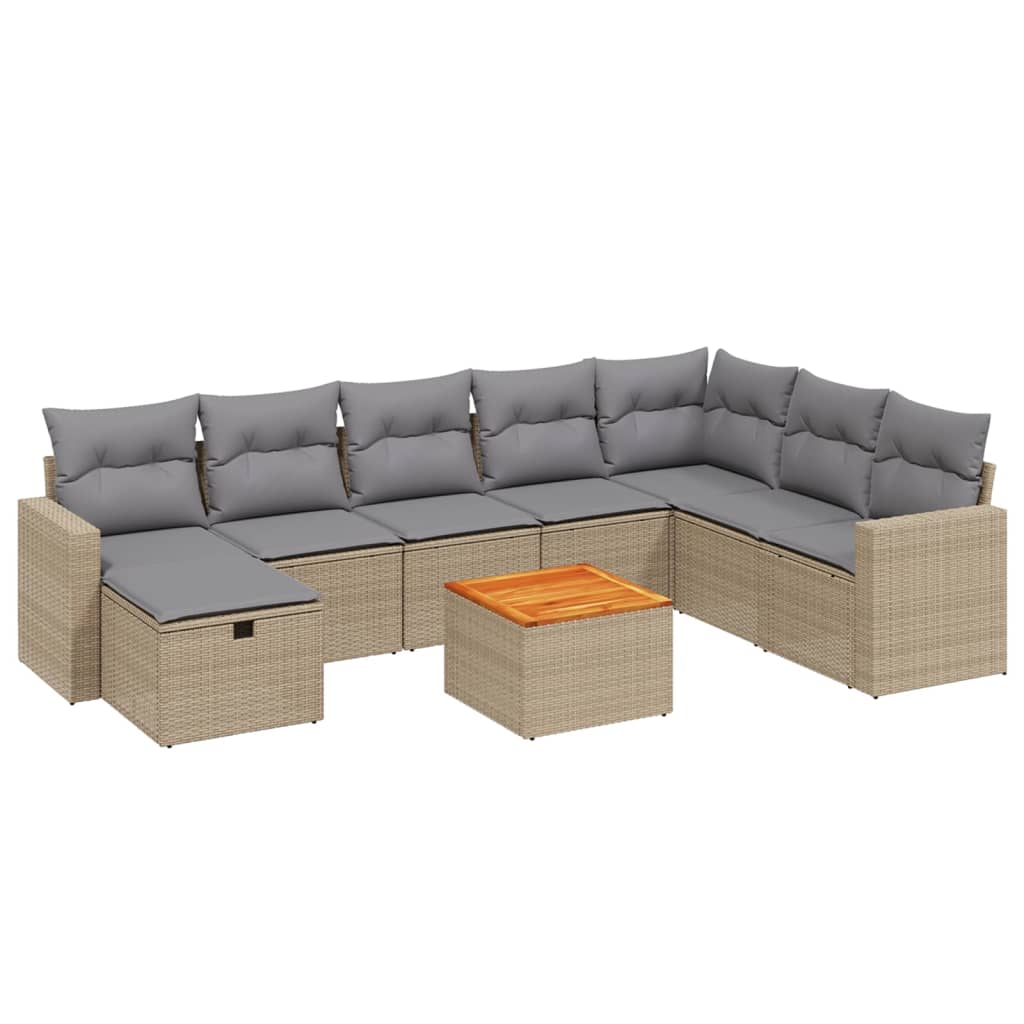 vidaXL 9-delige Loungeset met kussens poly rattan gemengd beige