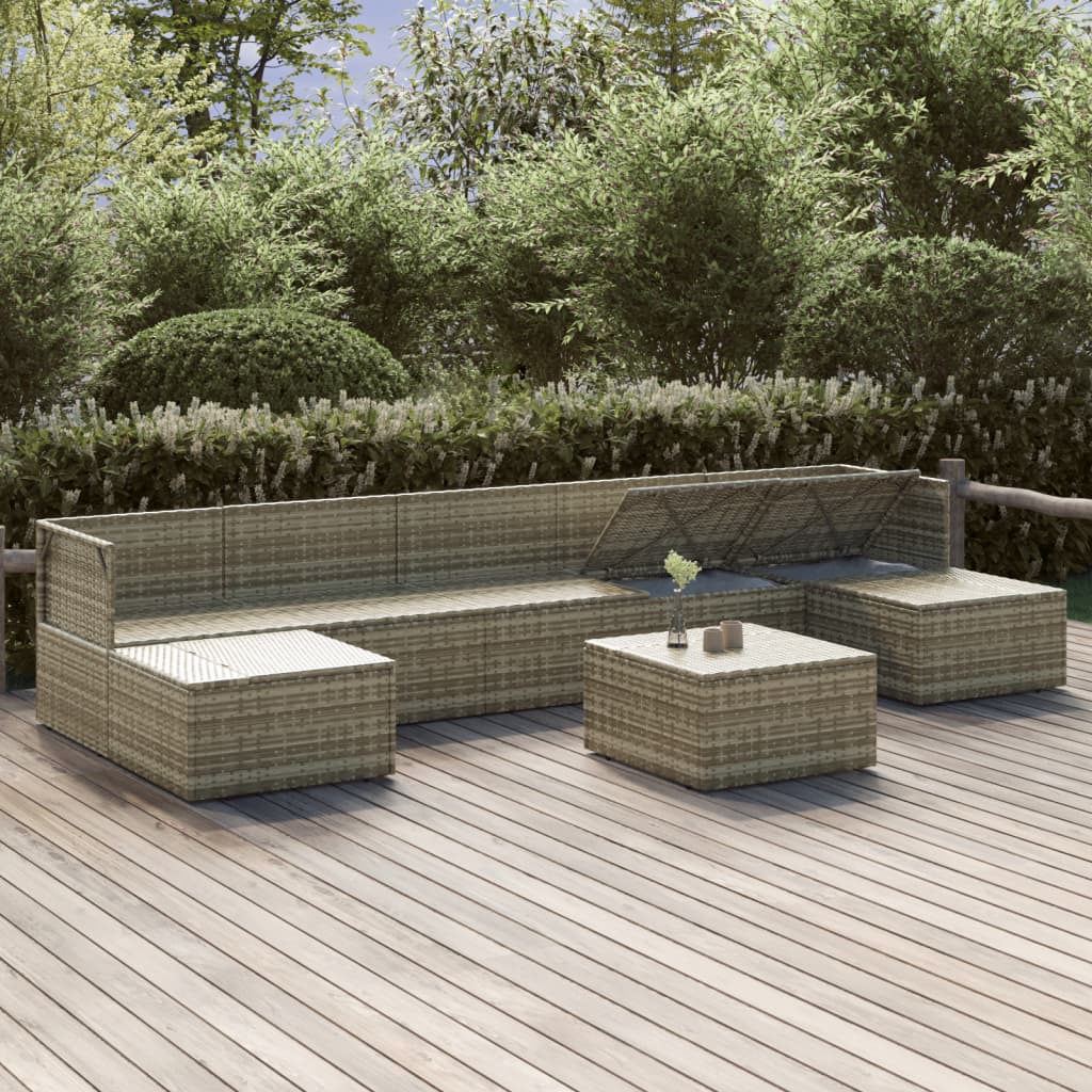 vidaXL 8-delige Loungeset met kussens poly rattan grijs