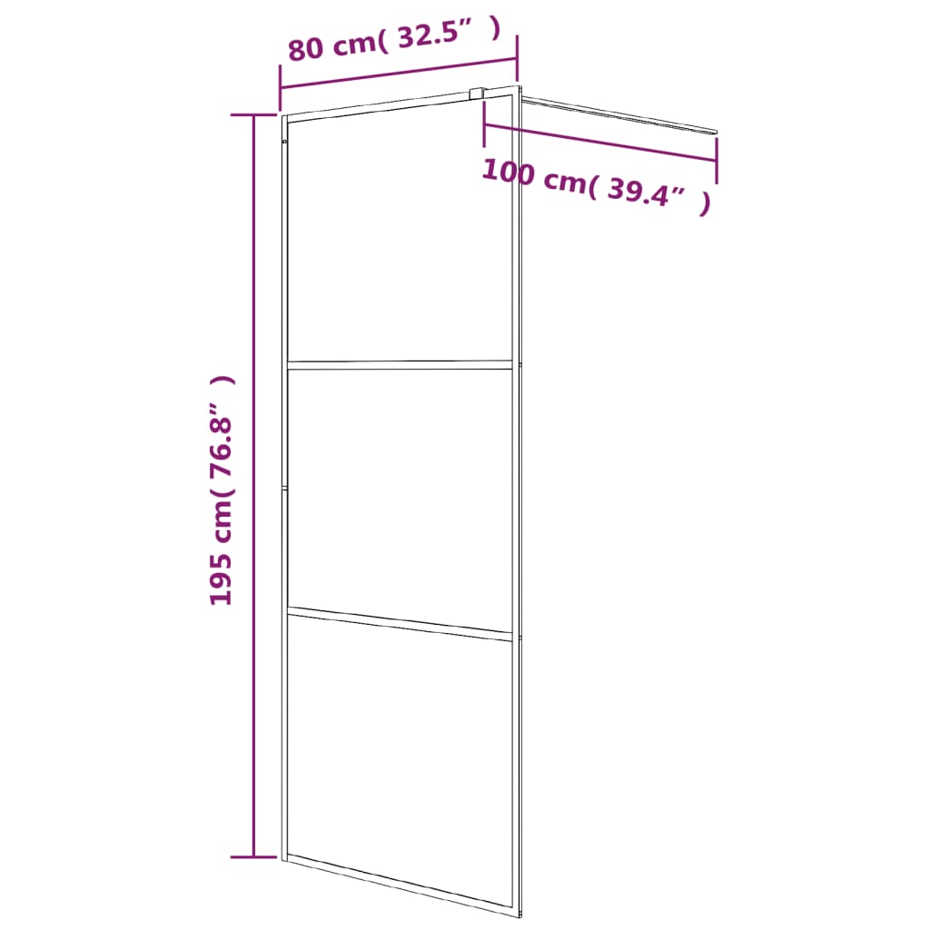 vidaXL Inloopdouchewand 80x195 cm transparant ESG-glas zilverkleurig