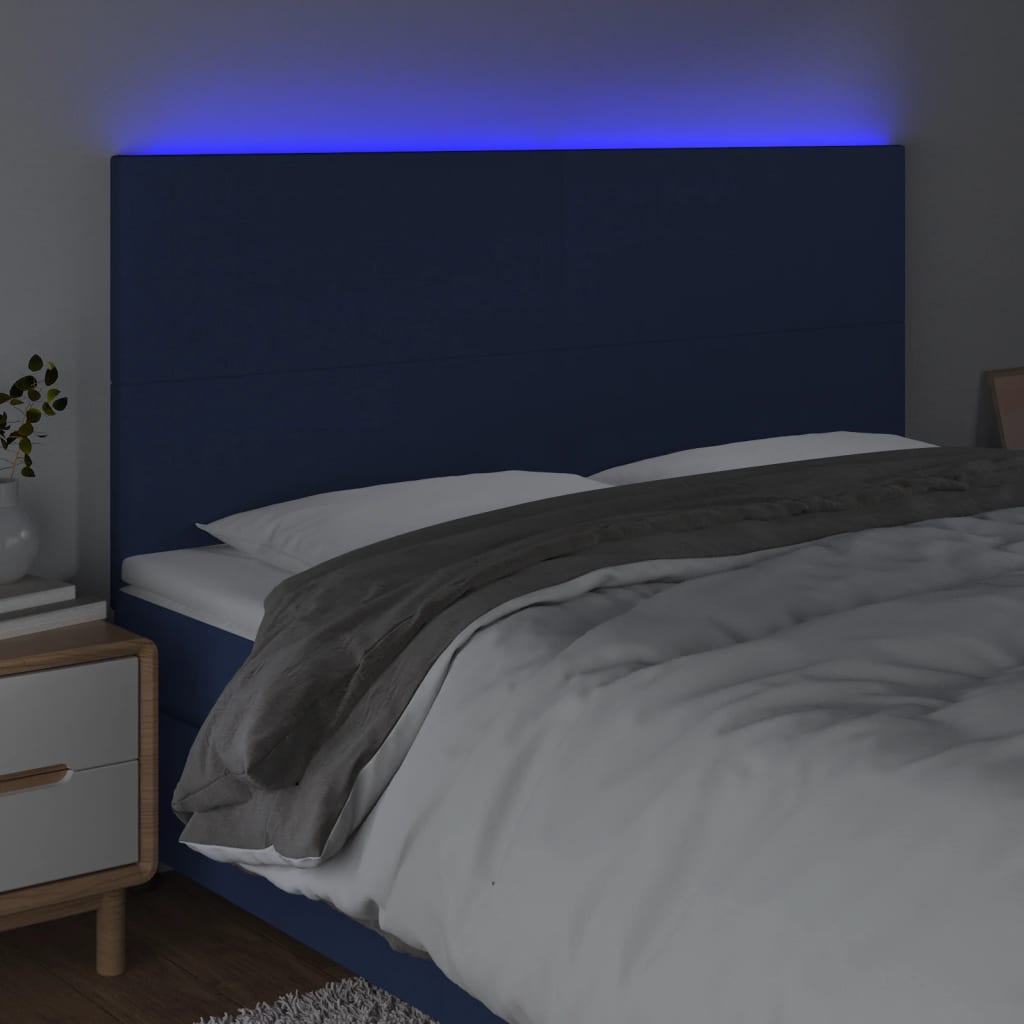 vidaXL Hoofdbord LED 180x5x118/128 cm stof blauw