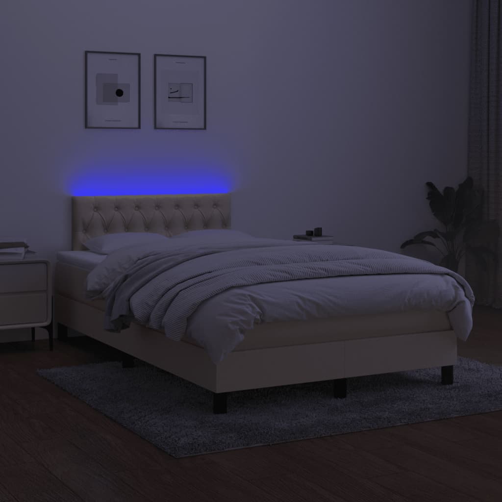 vidaXL Boxspring met matras en LED stof crèmekleurig 120x190 cm