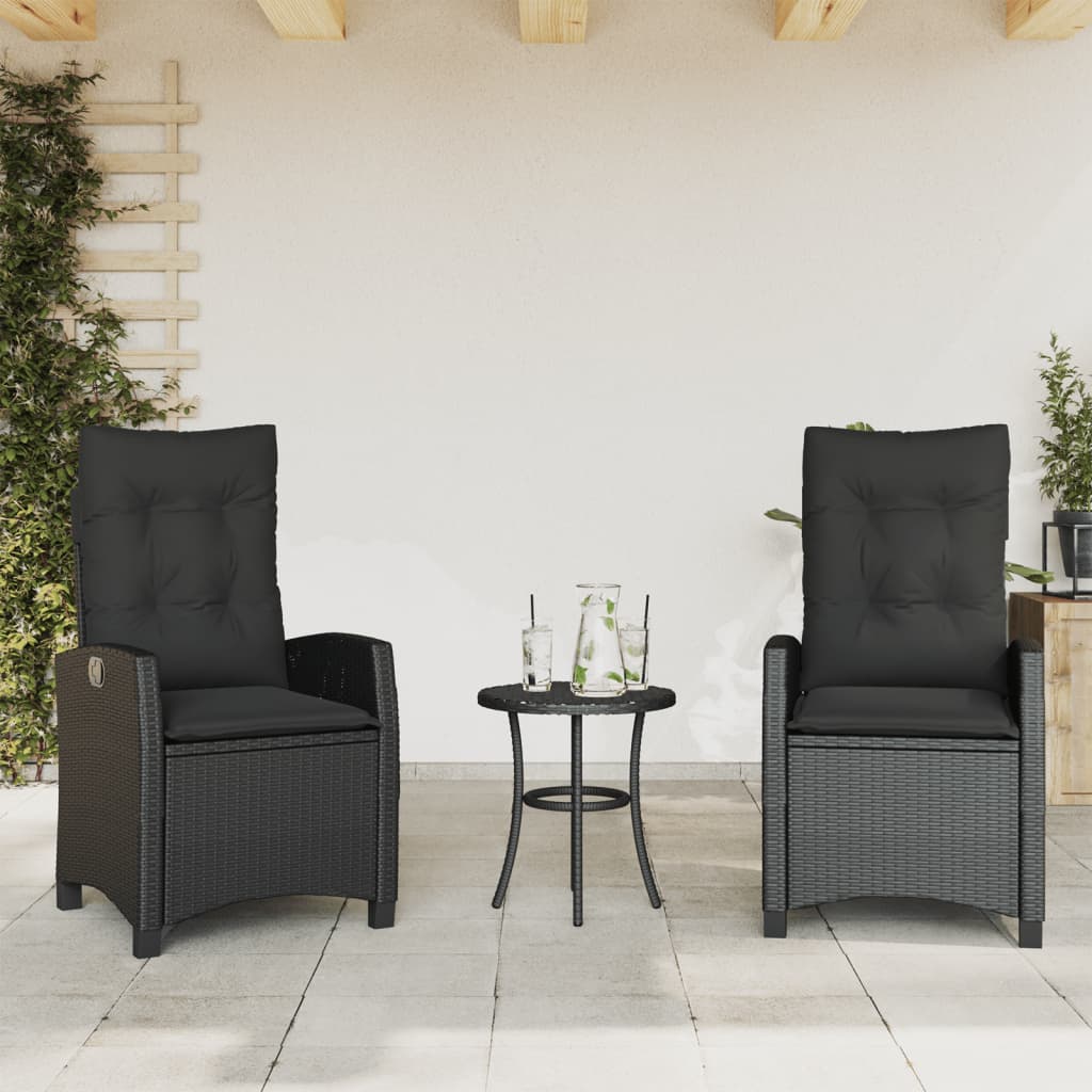 vidaXL Tuinstoelen 2 st verstelbaar met kussens poly rattan zwart