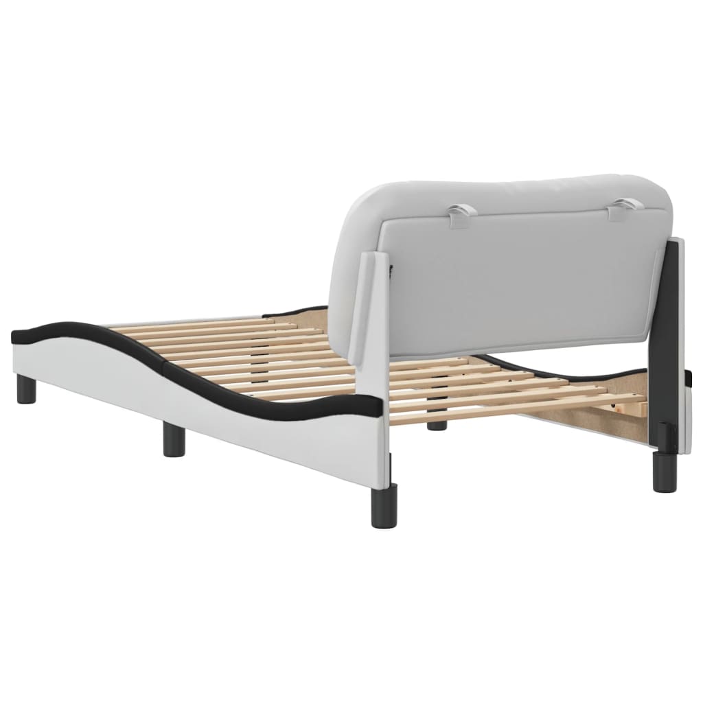 vidaXL Bedframe met hoofdbord kunstleer zwart en wit 90x190 cm