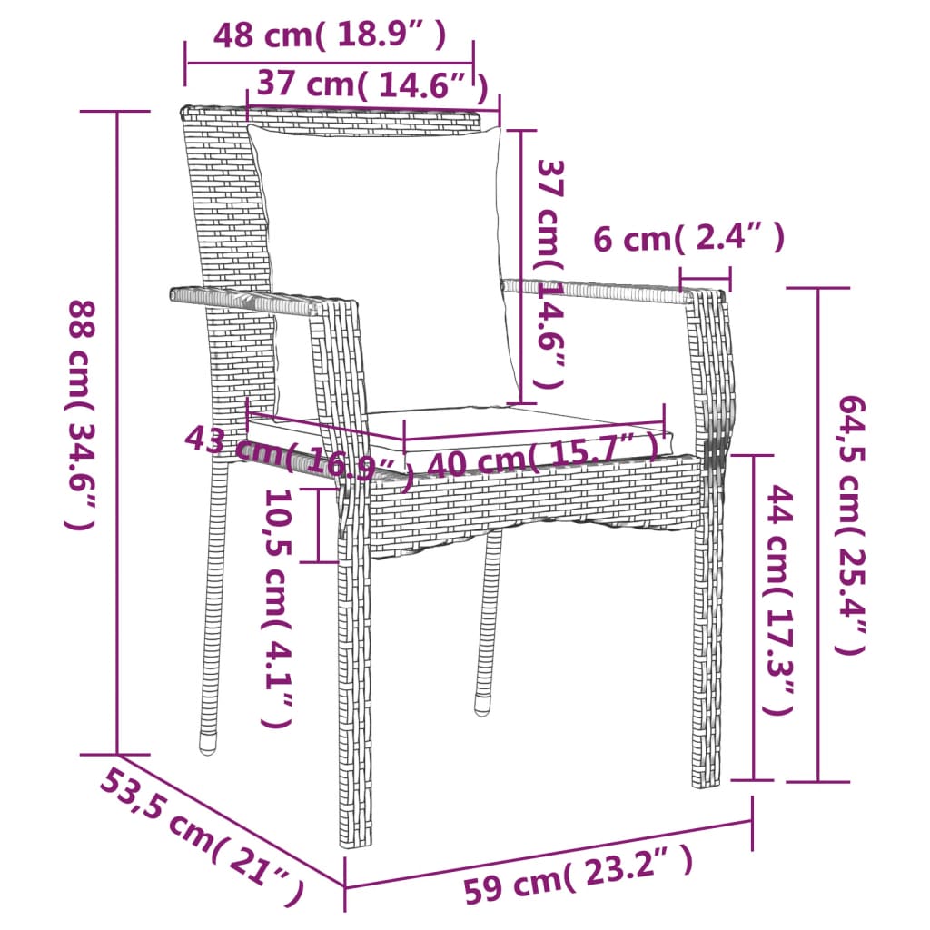 vidaXL 7-delige Tuinset met kussens poly rattan zwart