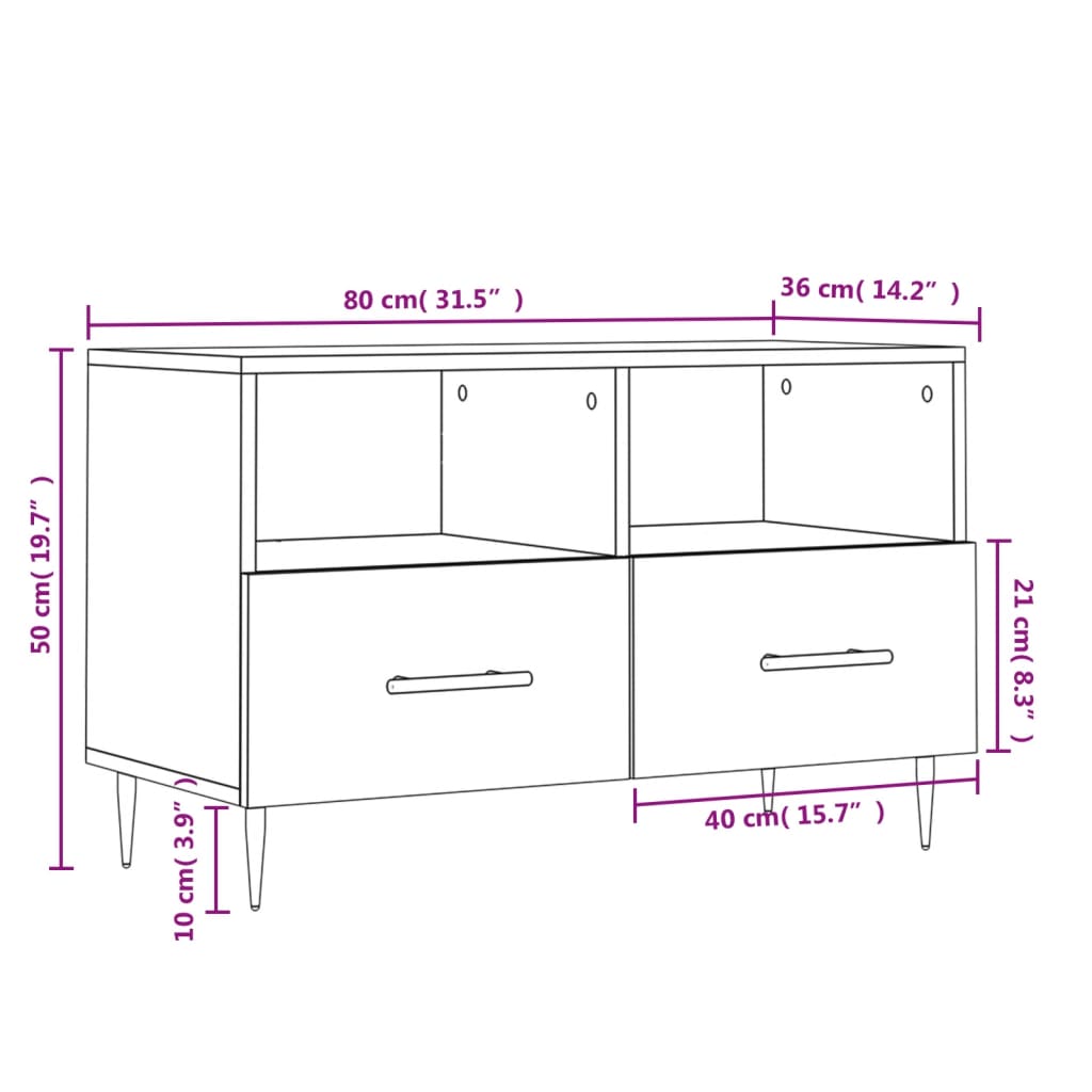 vidaXL Tv-meubel 80x36x50 cm bewerkt hout wit