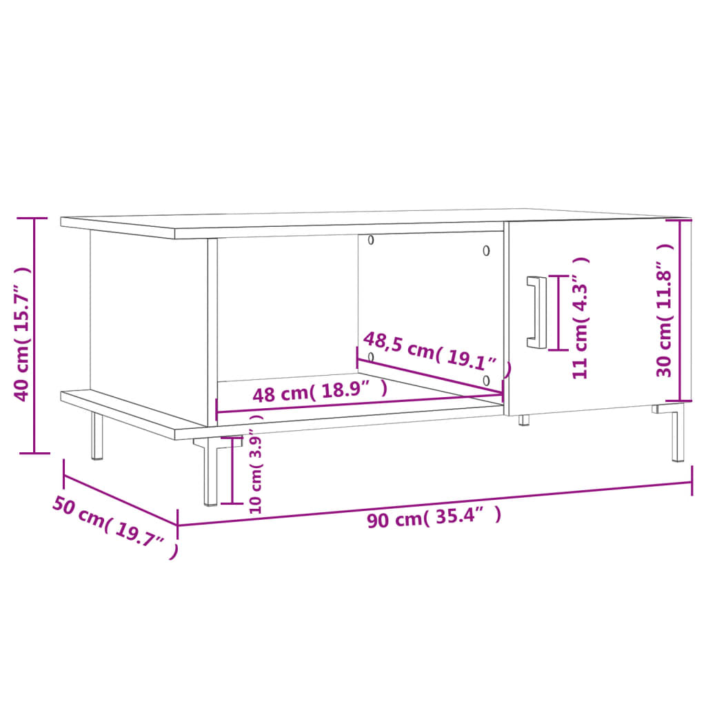 vidaXL Salontafel 90x50x40 cm bewerkt hout hoogglans wit