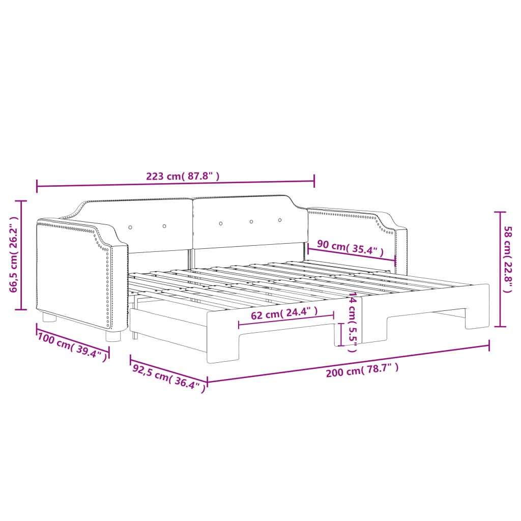 vidaXL Slaapbank met onderschuifbed 90x200 cm stof zwart