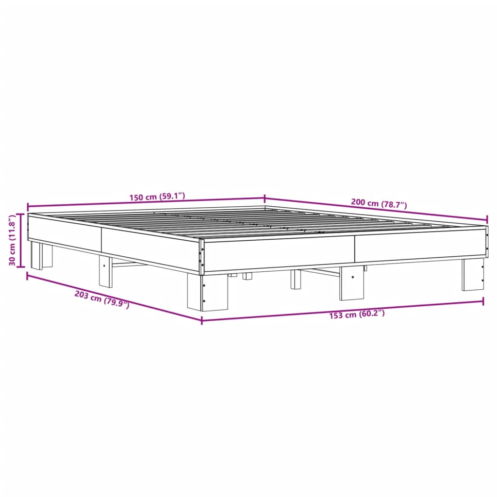 vidaXL Bedframe bewerkt hout metaal zwart 150x200 cm