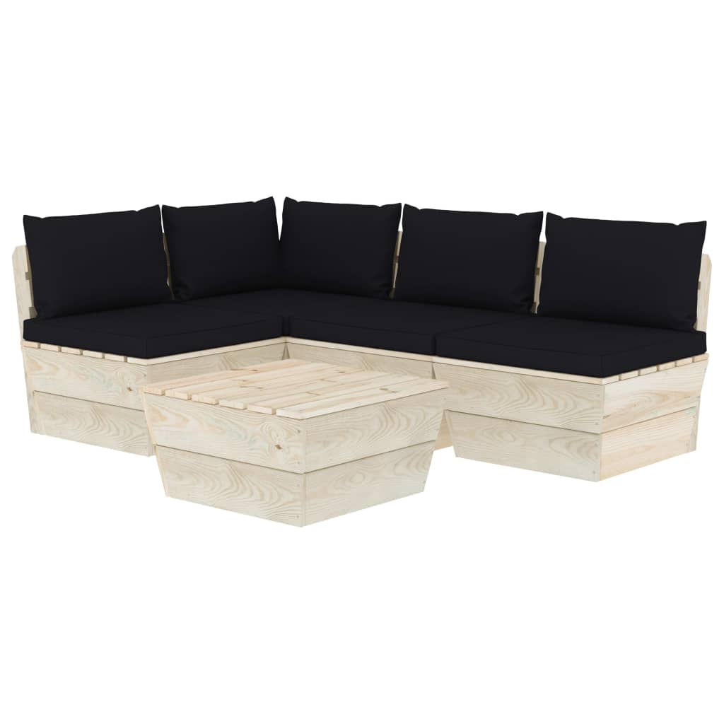 vidaXL 5-delige Loungeset met kussens pallet vurenhout