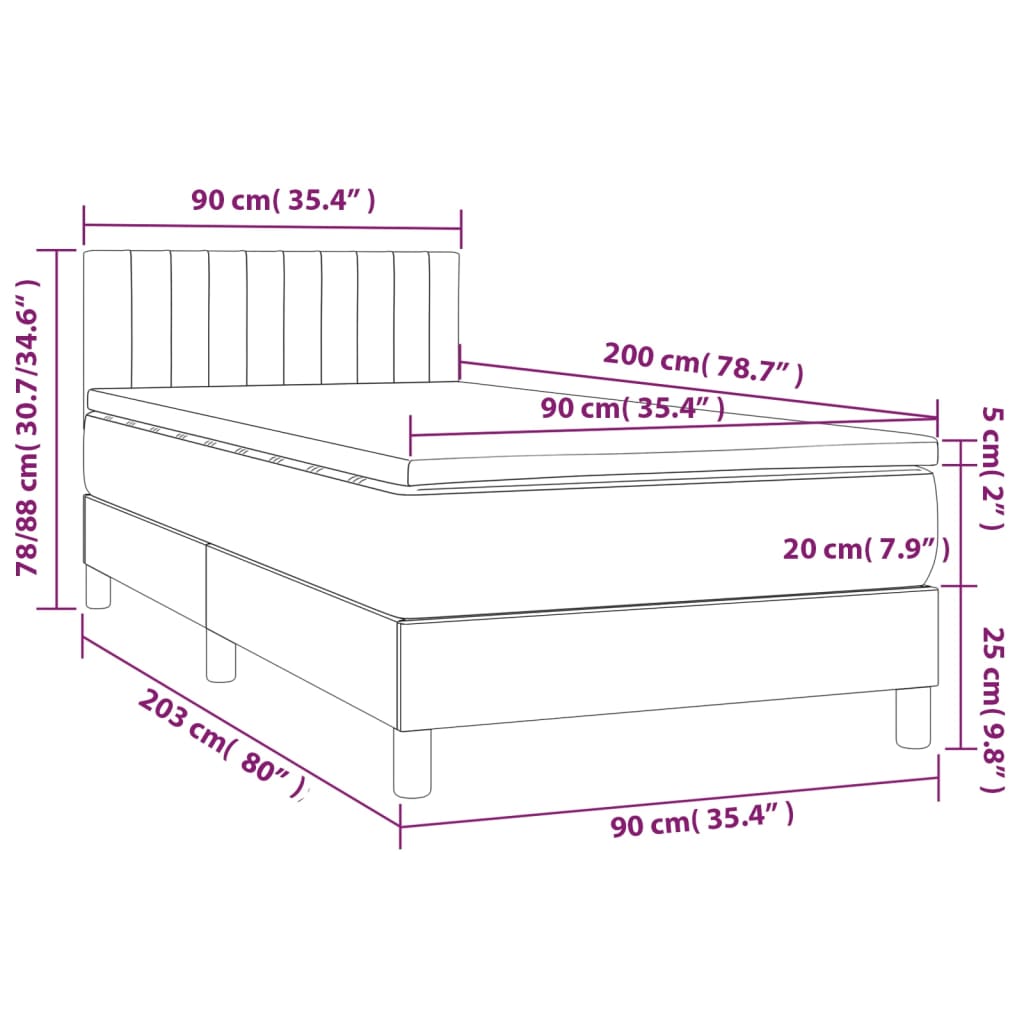 vidaXL Boxspring met matras stof lichtgrijs 90x200 cm