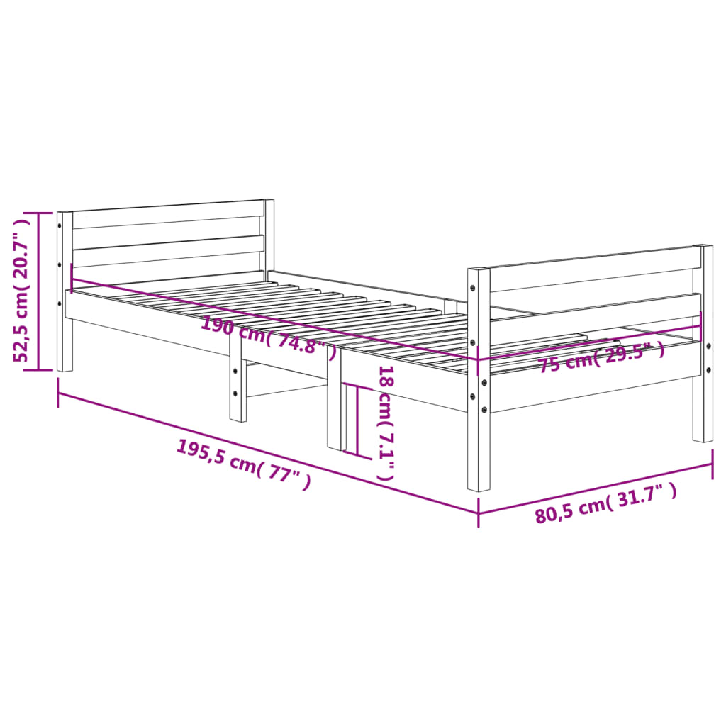 vidaXL Bedframe zonder matras massief grenenhout wasbruin 75x190 cm