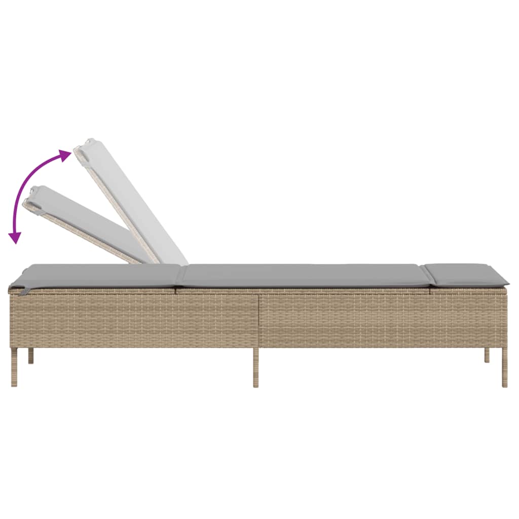 vidaXL Ligbed met kussen poly rattan beige