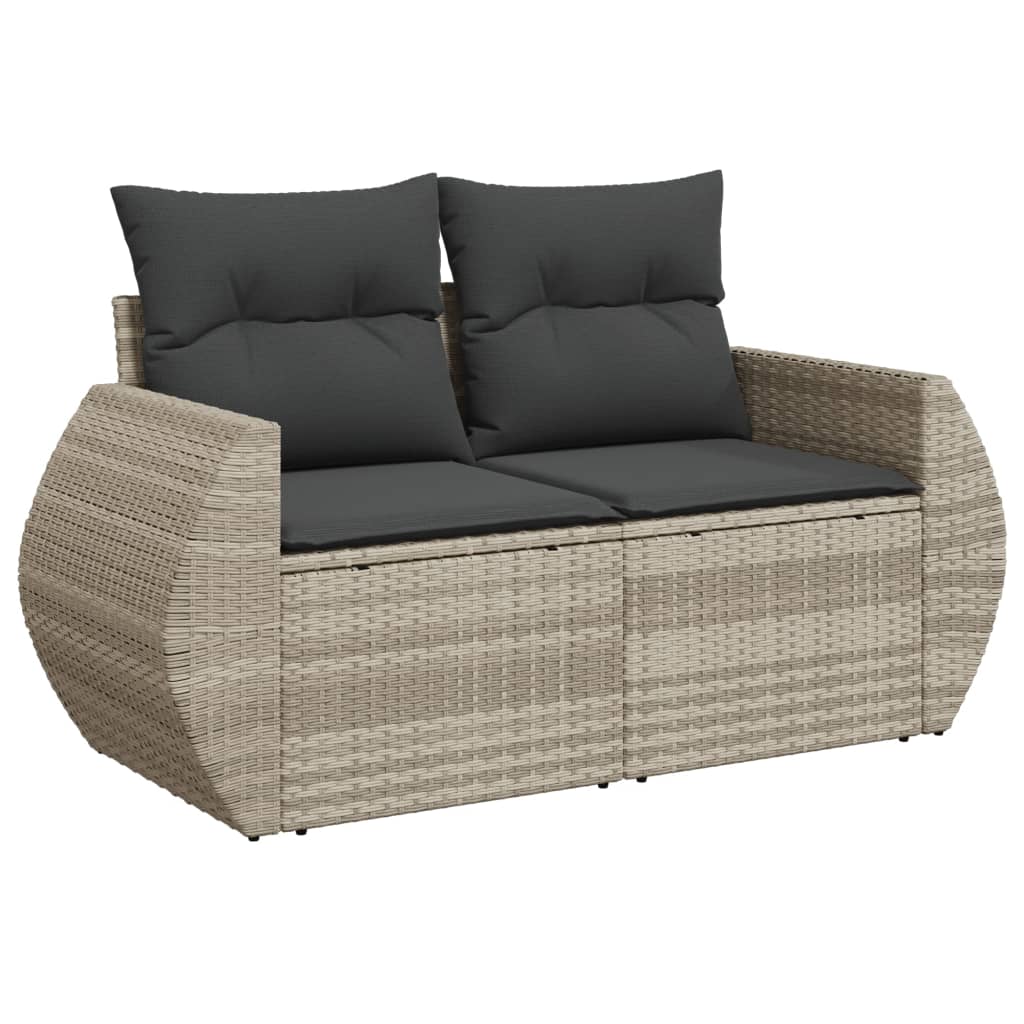 vidaXL 9-delige Loungeset met kussens poly rattan lichtgrijs