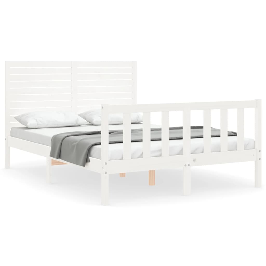 vidaXL Bedframe met hoofdbord massief hout wit