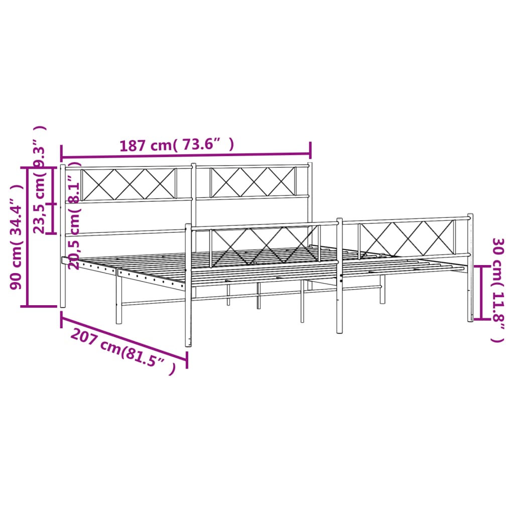 vidaXL Bedframe met hoofd- en voeteneinde metaal wit 180x200 cm