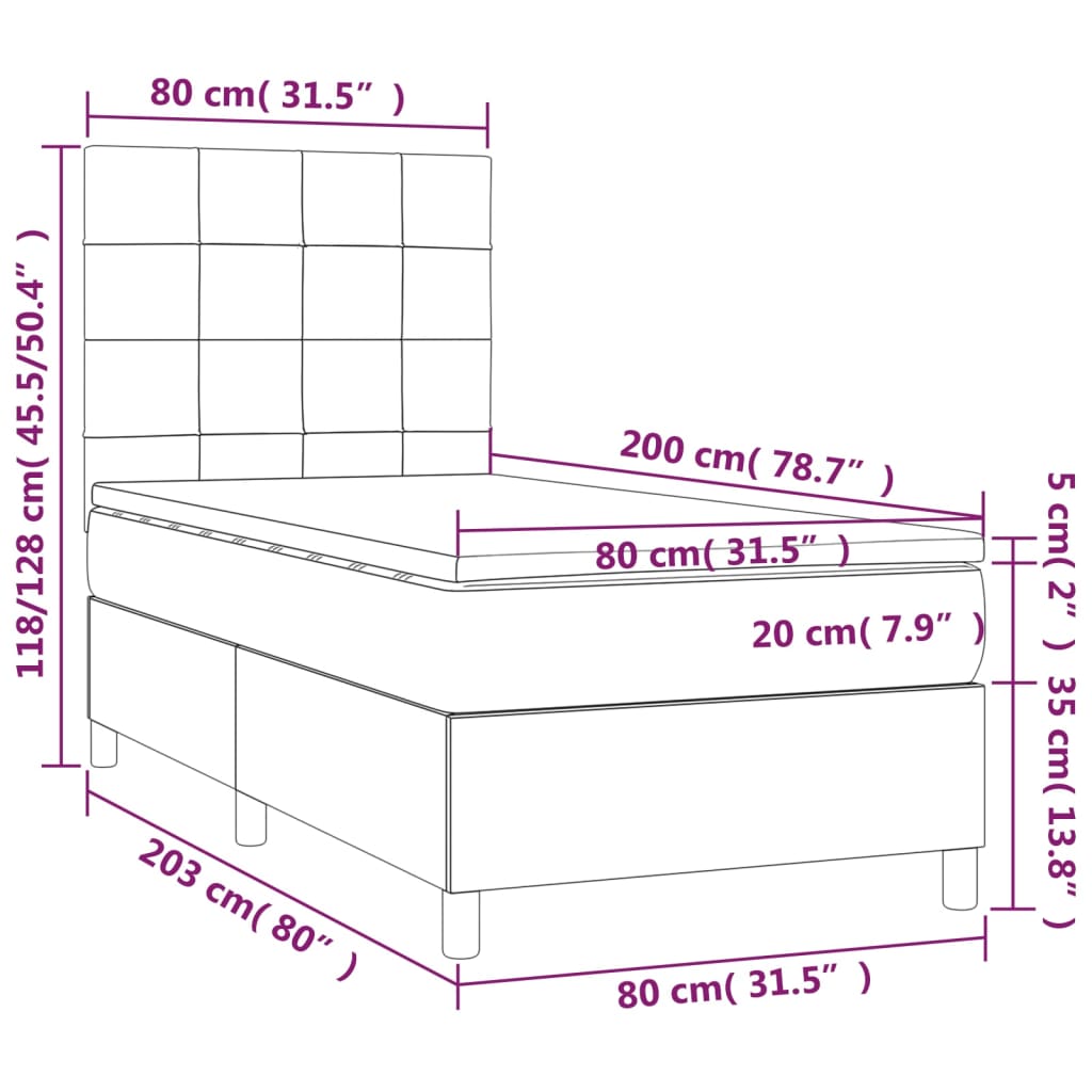 vidaXL Boxspring met matras en LED stof crèmekleurig 80x200 cm