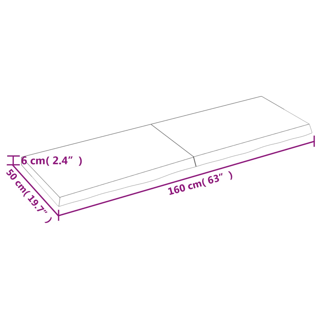 vidaXL Wastafelblad 160x50x(2-6) cm onbehandeld massief hout