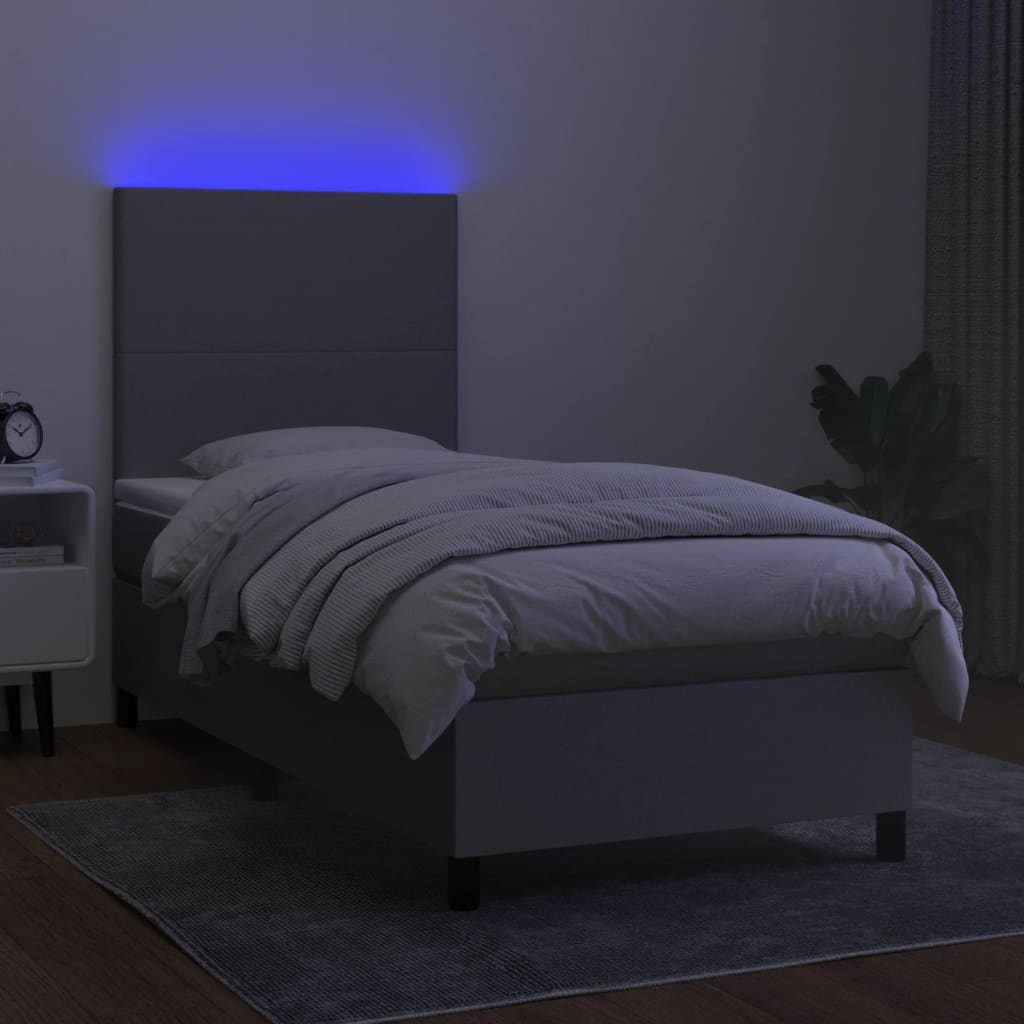 vidaXL Boxspring met matras en LED stof lichtgrijs 90x200 cm