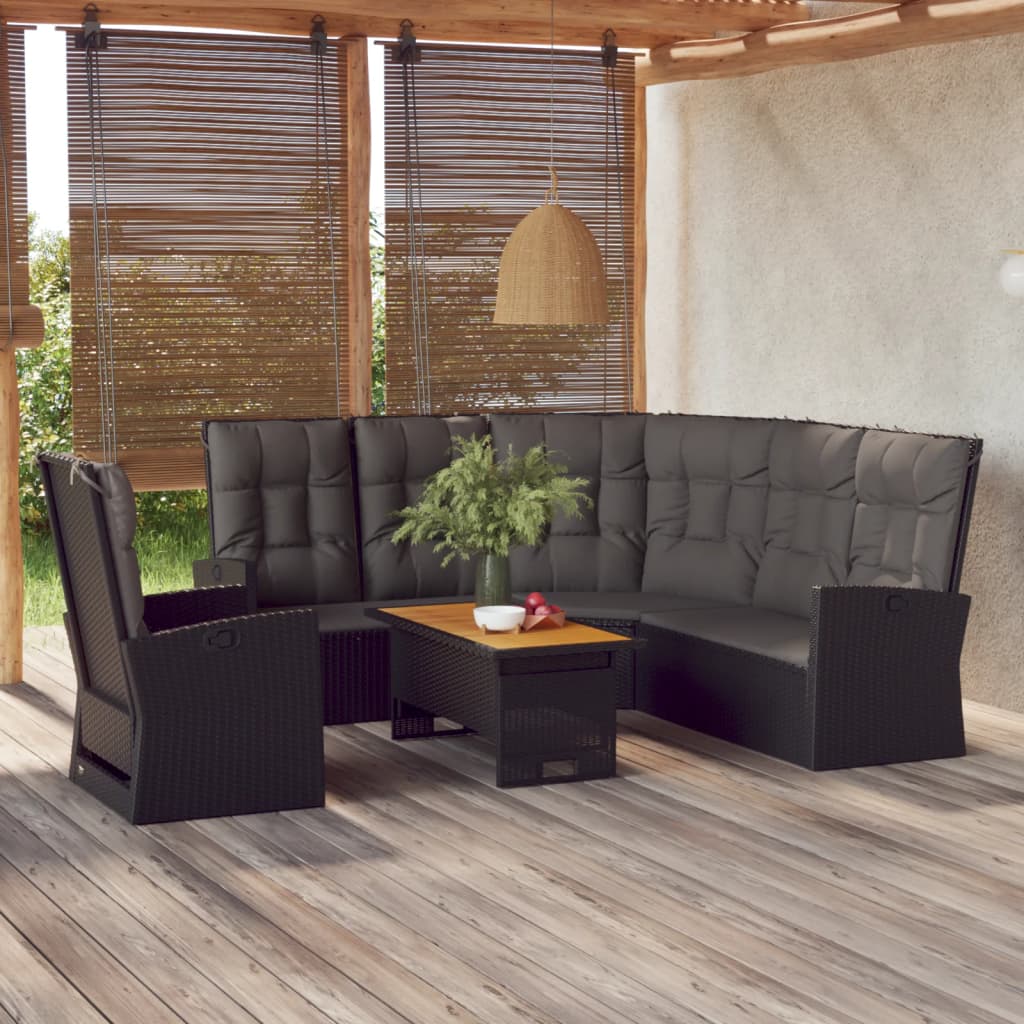 vidaXL 3-delige Loungeset met kussens poly rattan zwart