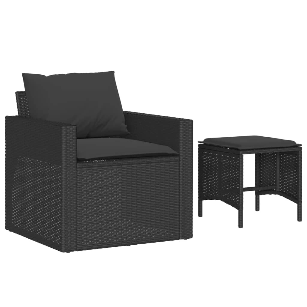 vidaXL 4-delige Loungeset met kussens poly rattan zwart