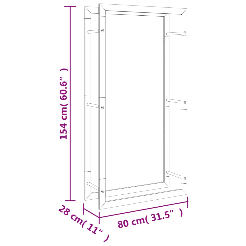 vidaXL Haardhoutrek 80x28x154 cm roestvrij staal