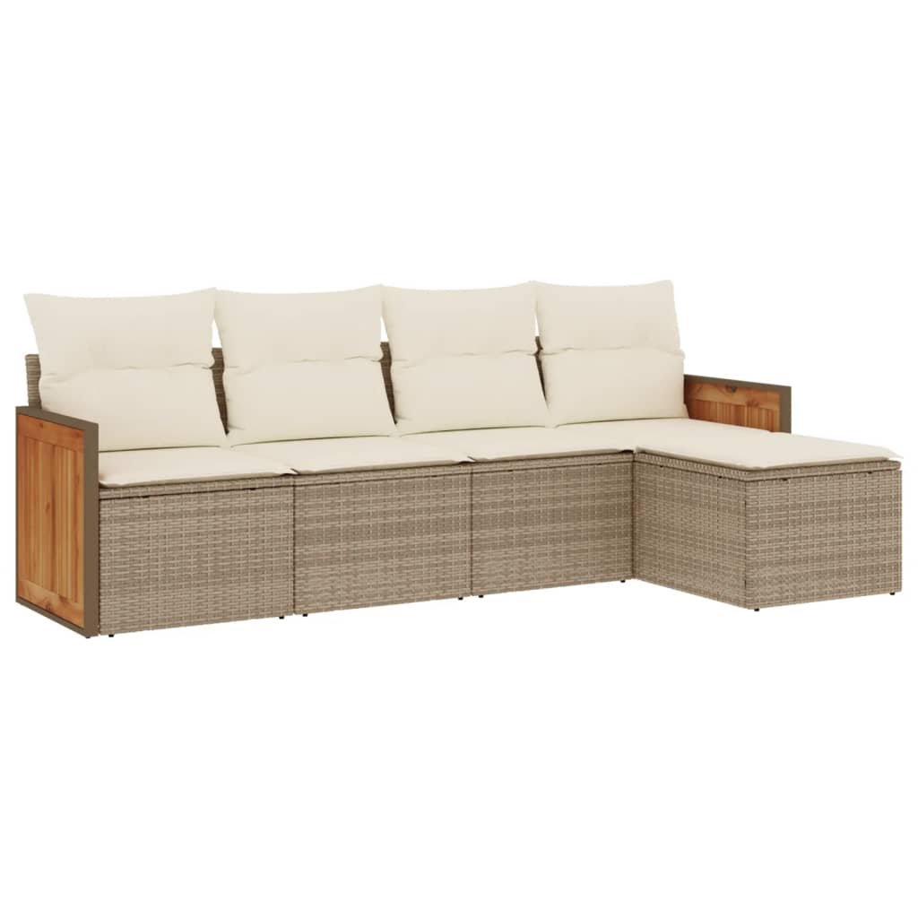 vidaXL 5-delige Loungeset met kussens poly rattan beige