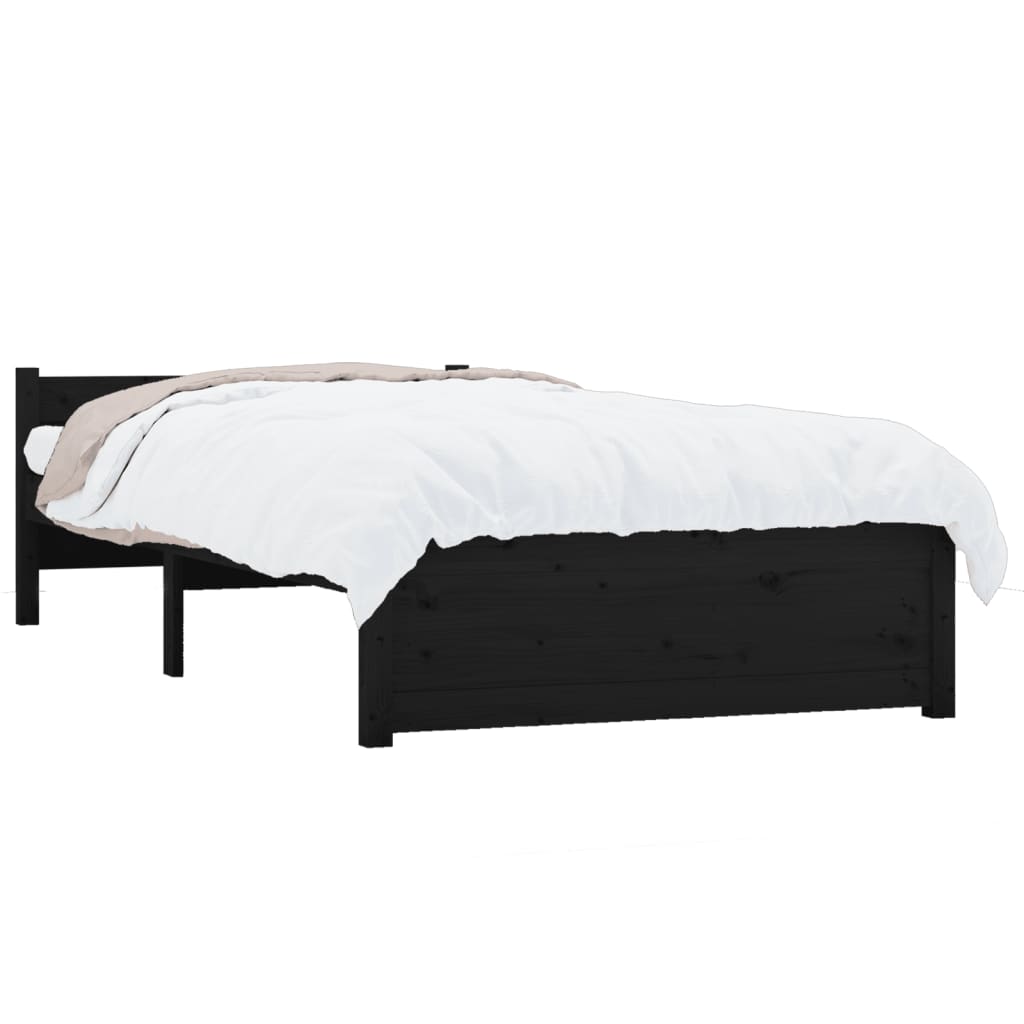 vidaXL Bedframe massief hout zwart 75x190 cm