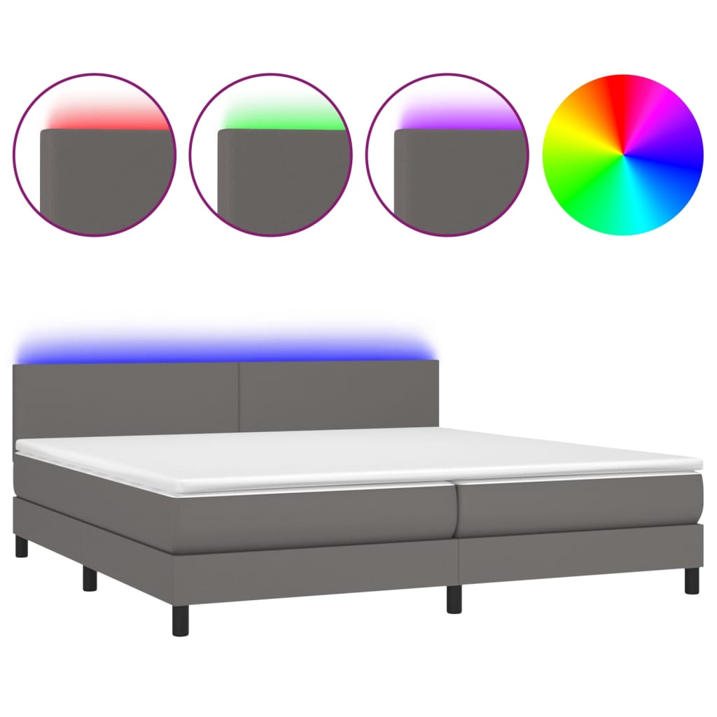 vidaXL Boxspring met matras en LED kunstleer grijs 200x200 cm