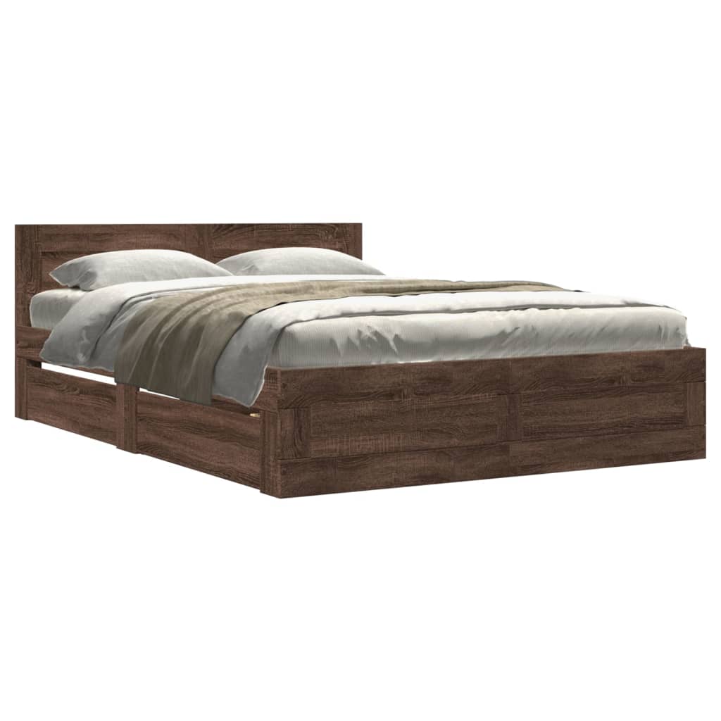 vidaXL Bedframe met hoofdeinde bewerkt hout bruineikenkleur 140x190 cm