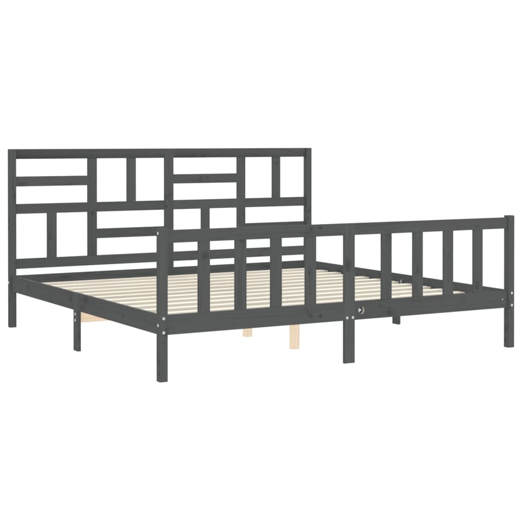 vidaXL Bedframe met hoofdbord massief hout grijs 200x200 cm