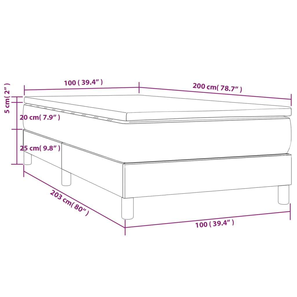 vidaXL Boxspring met matras fluweel roze 100x200 cm