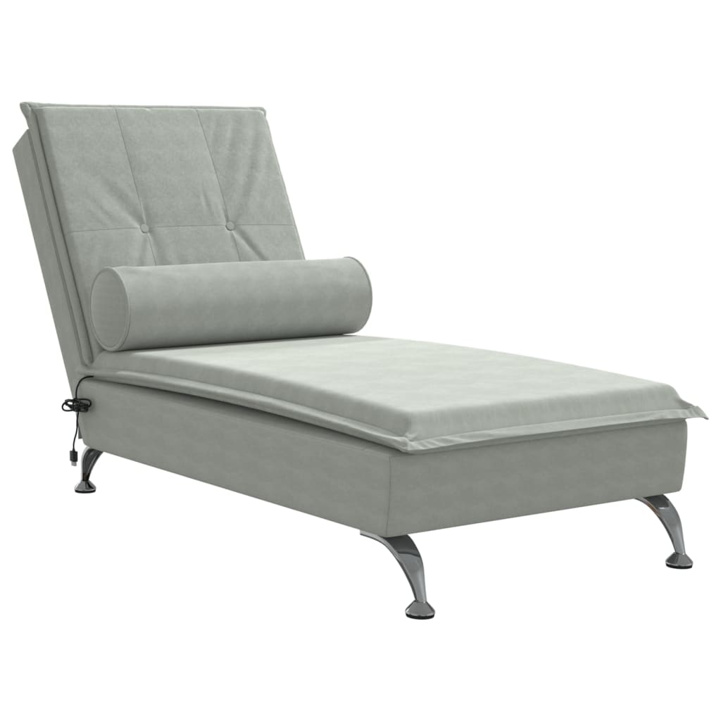 vidaXL Massage chaise longue met bolster fluweel lichtgrijs