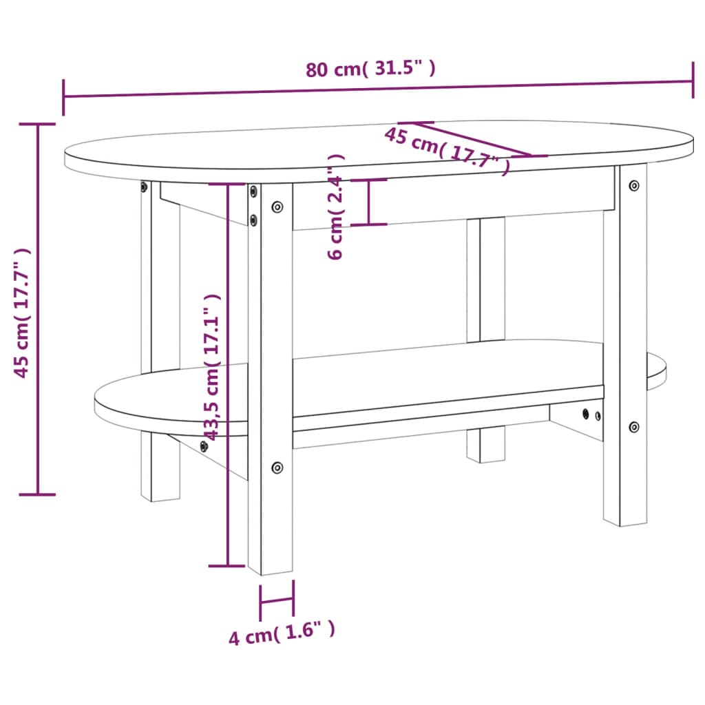 vidaXL Salontafel 80x45x45 cm massief grenenhout zwart