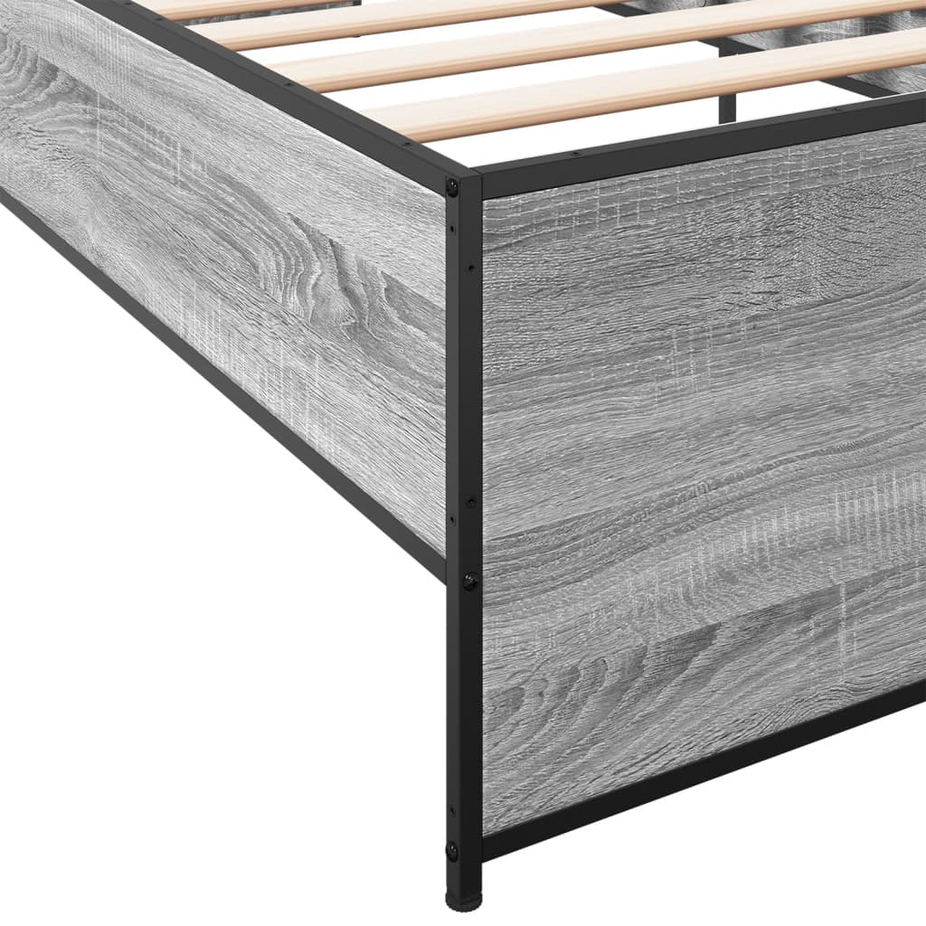 vidaXL Bedframe bewerkt hout en metaal grijs sonoma eiken 90x200 cm