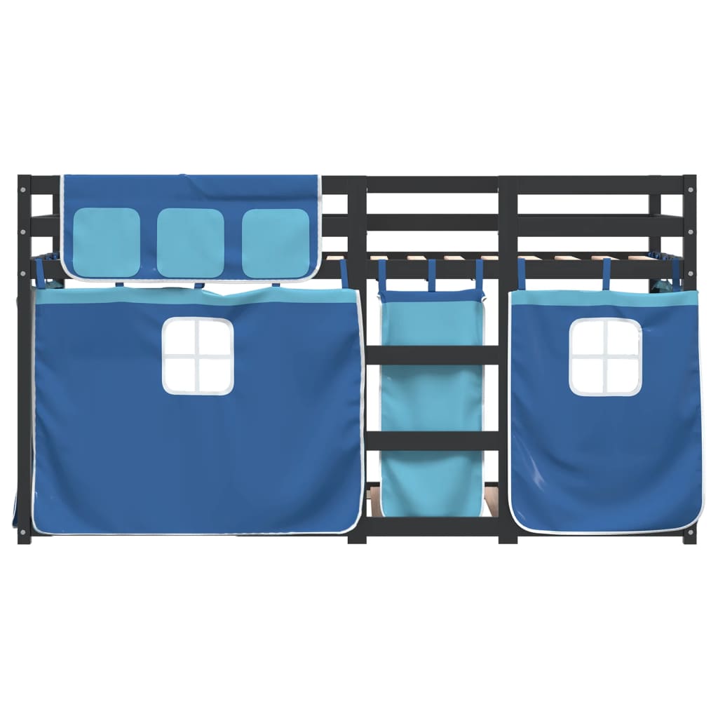 vidaXL Stapelbed met gordijnen 90x190 cm massief grenenhout blauw