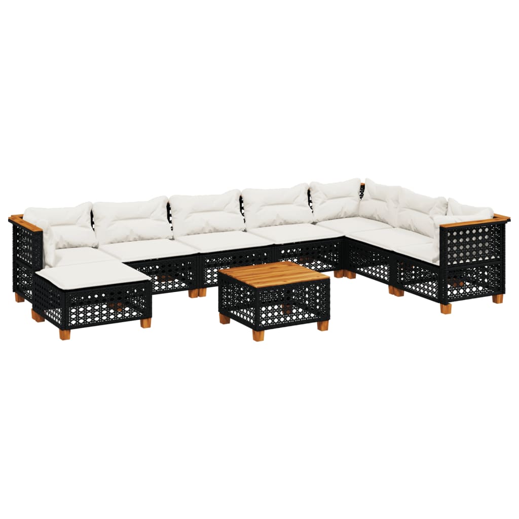 vidaXL 9-delige Loungeset met kussens poly rattan zwart