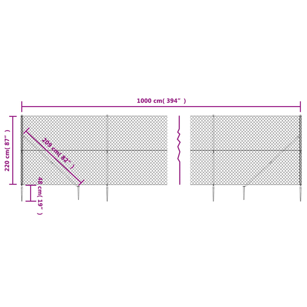 vidaXL Gaashek met grondankers 2,2x10 m zilverkleurig