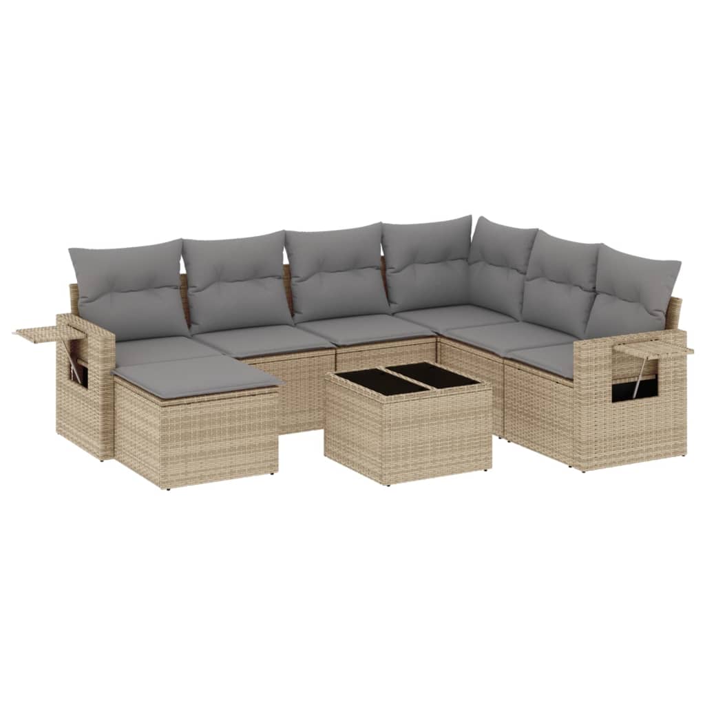 vidaXL 8-delige Loungeset met kussens poly rattan beige