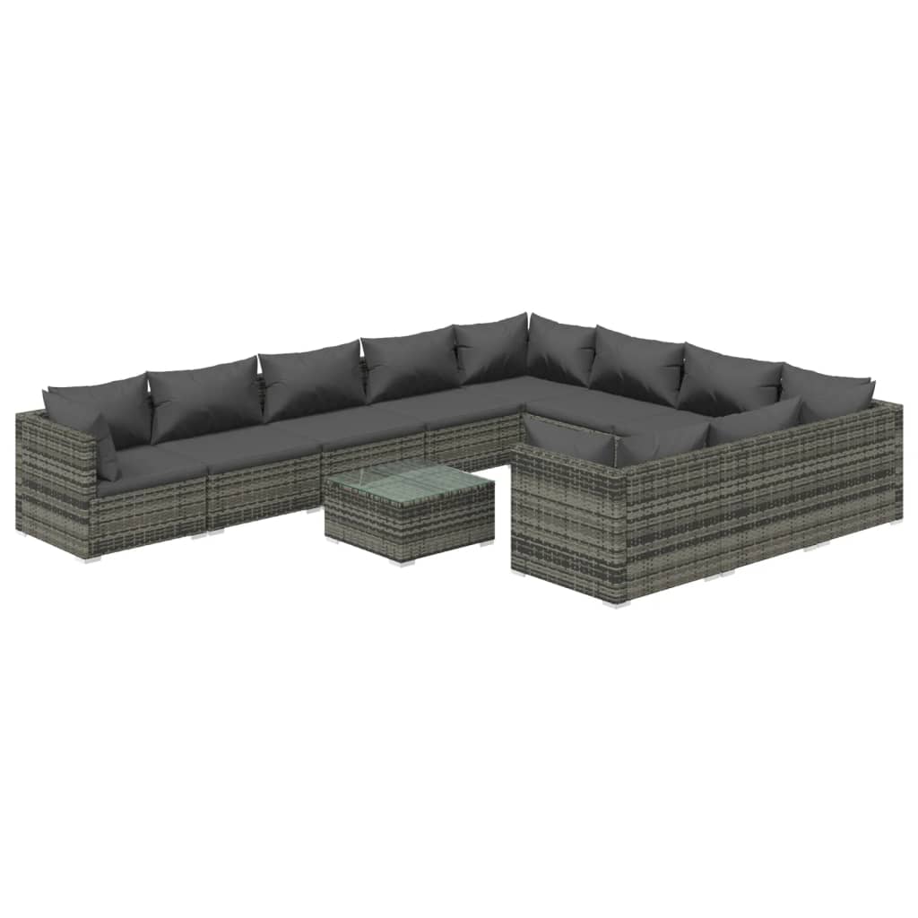 vidaXL 11-delige Loungeset met kussens poly rattan grijs