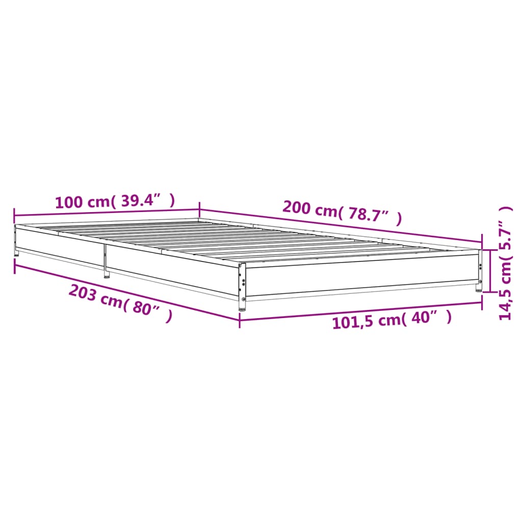 vidaXL Bedframe bewerkt hout en metaal sonoma eikenkleurig 100x200 cm