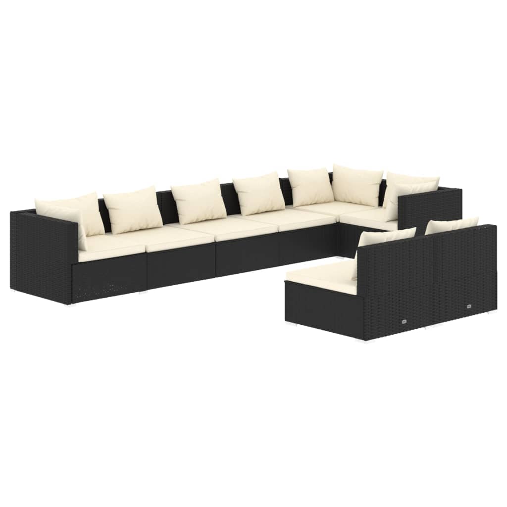 vidaXL 8-delige Loungeset met kussens poly rattan zwart