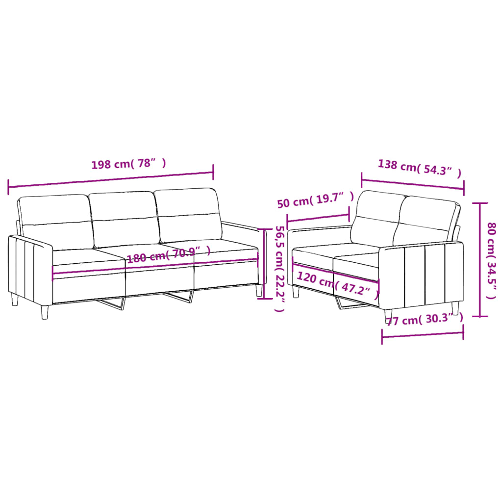 vidaXL 2-delige Loungeset met kussens stof lichtgrijs